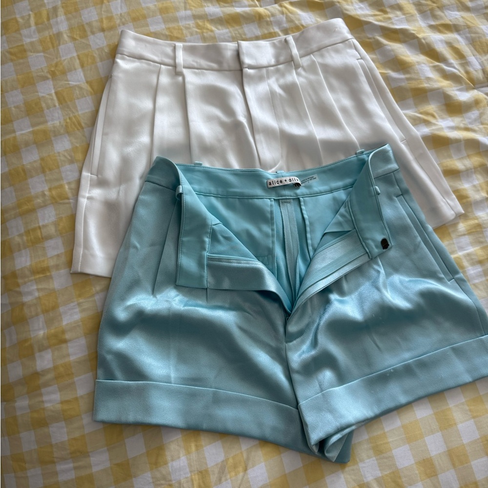 Alice & Olivia White and Light Blue Women Shorts